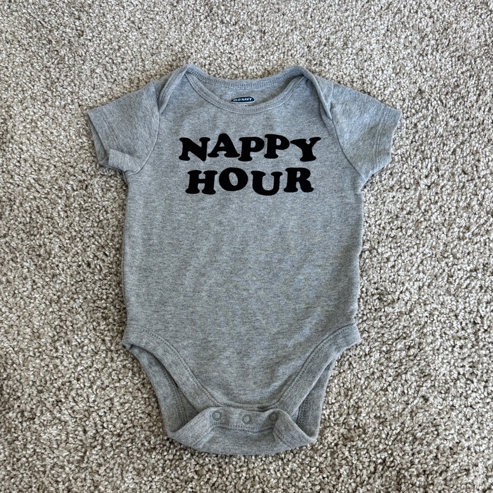 Old Navy Gray 'Nappy Hour' Baby Bodysuit
